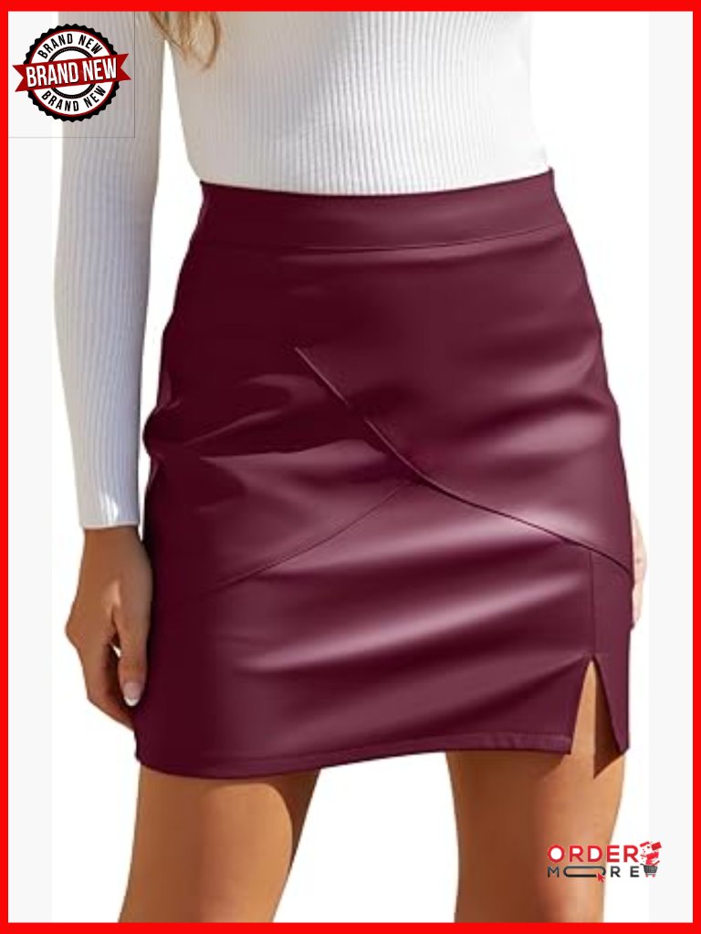 High Waisted Faux Leather Bodycon Pencil Mini Skirt With Built-In Shorts
